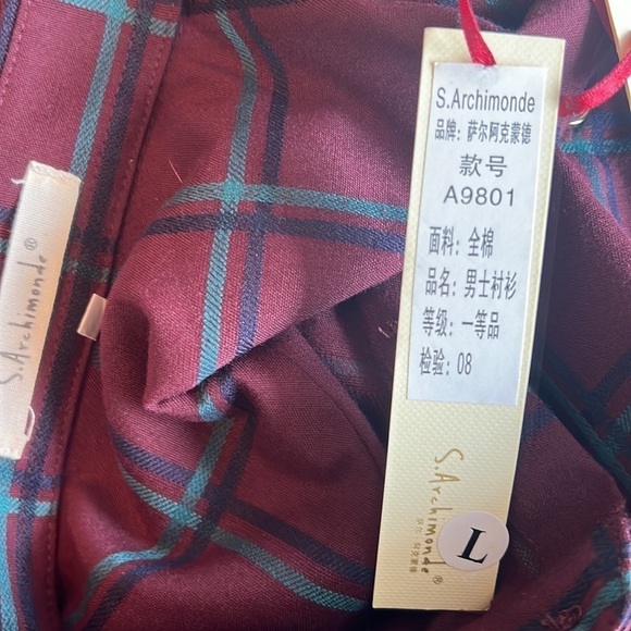 S.Archimonde Burgundy/Blue Flannel Button Up Shirt Size L - Picture 11 of 15